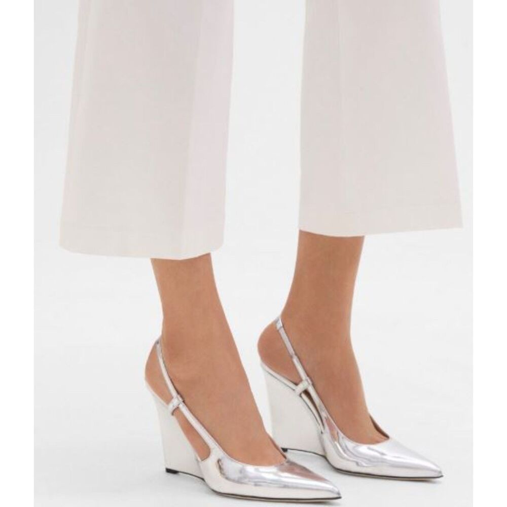 Theory Slingback Wedge Pump in Metallic Leather $395.00 Sz 39 NWB 398 IRRG